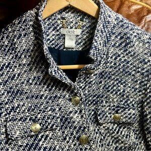 Cache Nautical Navy and White Tweed Jacket Size 6